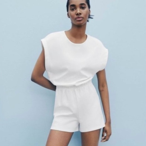 Zara Pants - Zara White Cotten Blend Romper, M